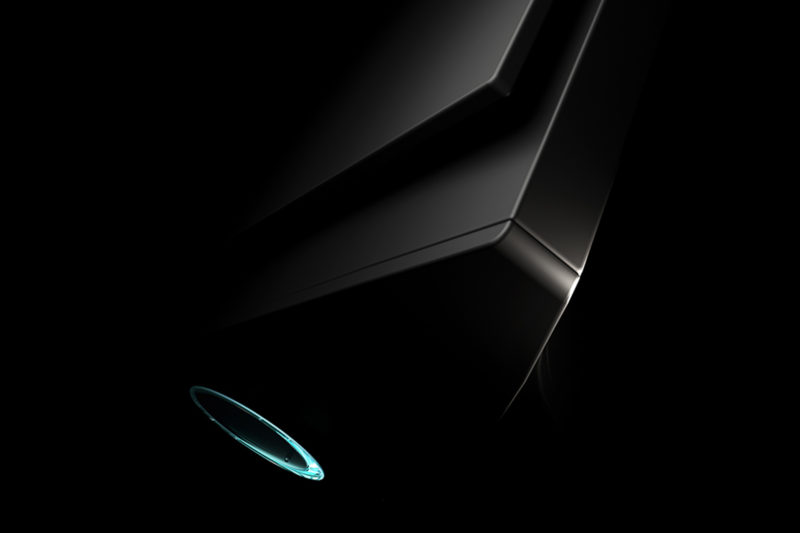 a black object with a blue circle